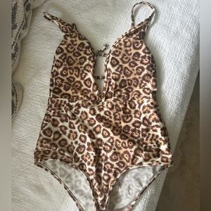 Zimmermann Leopard Print One-Piece Swimsuit in Brown and Cream